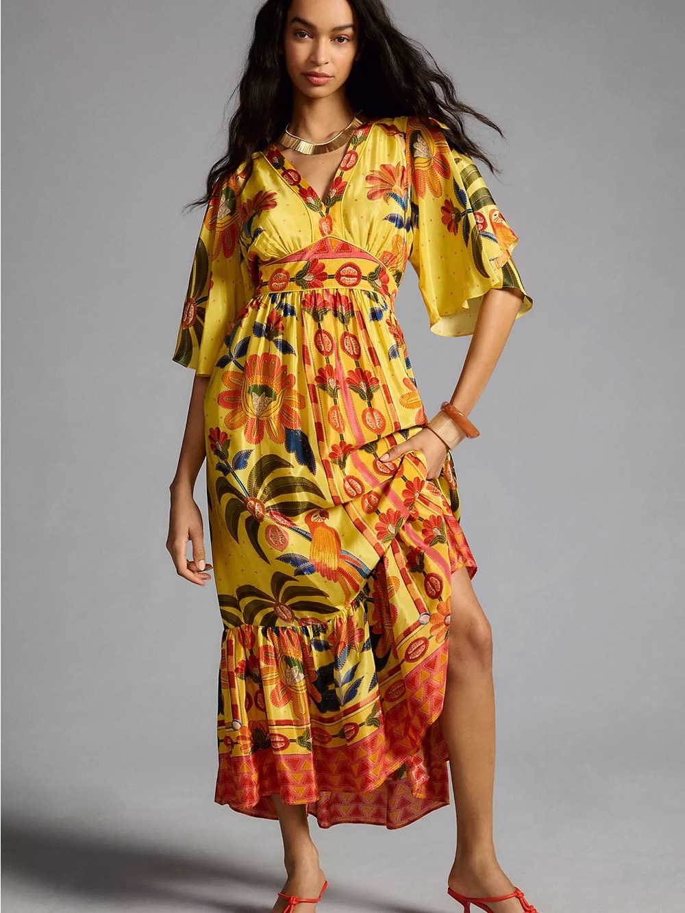 Farm Rio Printed V-Neck Ruffle-Hem Dress